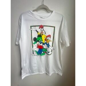 Disney Mickey Goofy Donald Duck Graphic Tee White Cotton Size Large